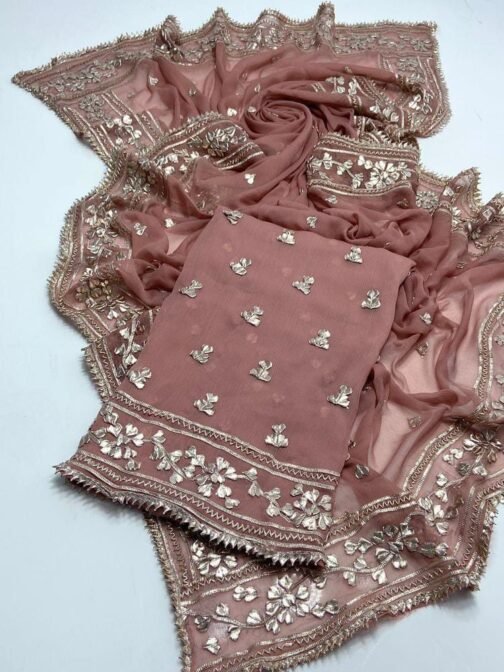 2 Pcs Women’s Unstitched Chiffon Embroidered Suit - Elegance in Every Thread - Image 3