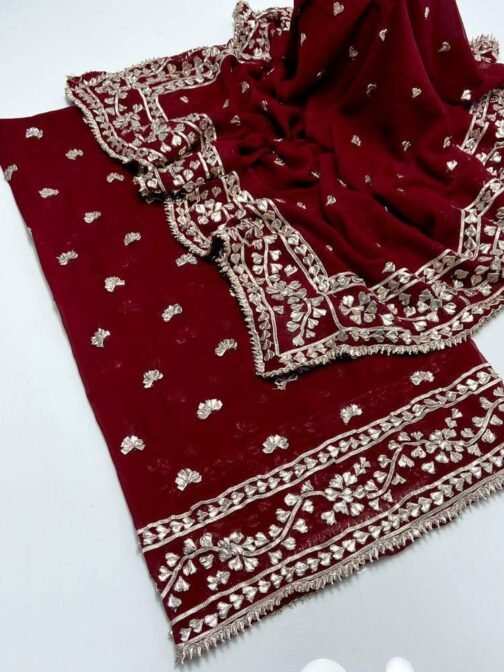 2 Pcs Women’s Unstitched Chiffon Embroidered Suit - Elegance in Every Thread - Image 7