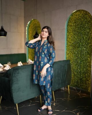 2pc Linen Flower Design Stitched Suit
