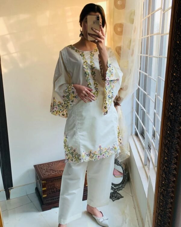 N E W C O L L E C T I O N 2 Pcs Cut Work Khadi Net Suit – Elegant Pakistani Fashion - Image 11