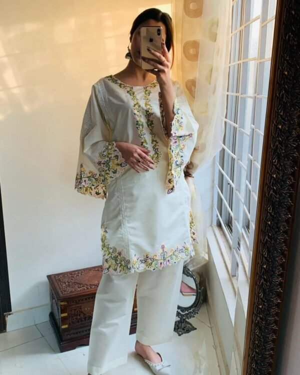 N E W C O L L E C T I O N 2 Pcs Cut Work Khadi Net Suit – Elegant Pakistani Fashion - Image 13