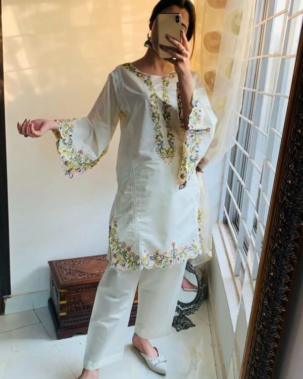 N E W C O L L E C T I O N 2 Pcs Cut Work Khadi Net Suit – Elegant Pakistani Fashion - Image 14