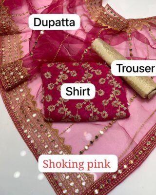3Pc Unstitched Chiffon Embroidered Suit