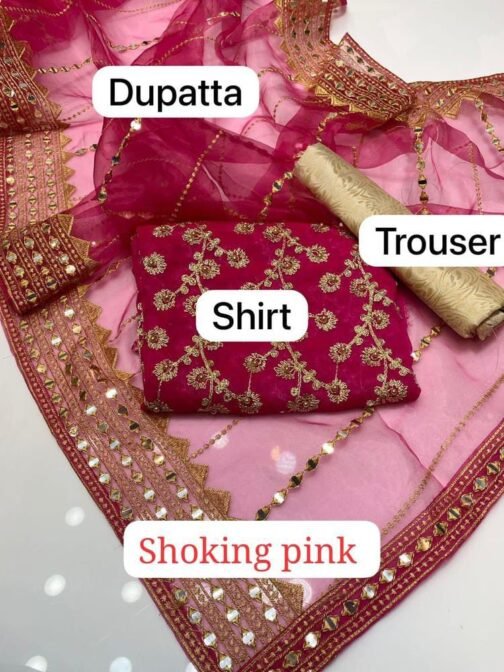 3Pc Unstitched Chiffon Embroidered Suit
