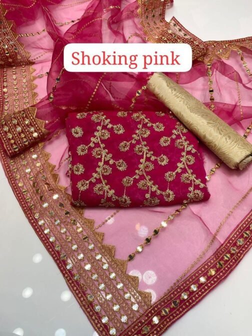 3Pc Unstitched Chiffon Embroidered Suit - Image 2