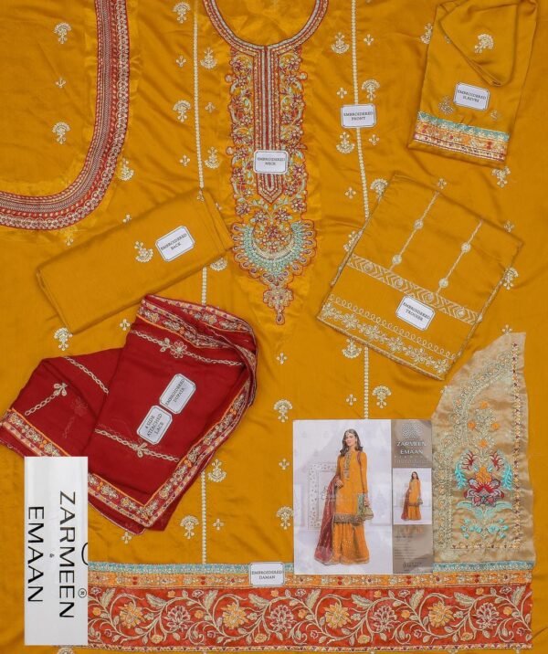 Zarmeen & Emaan 3 Pcs Wedding Fancy Unstitched Viscose Plain Suit - Image 2