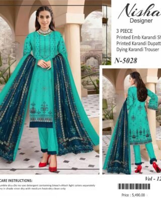 Nisha Designer 3 Pcs Unstitched Karandi Printed Suit