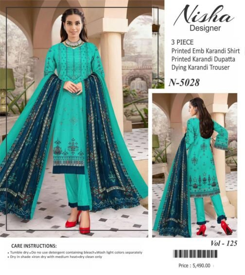 Nisha Designer 3 Pcs Unstitched Karandi Printed Suit