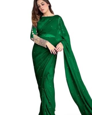 Silk Sequins Embroidered Stitched Saree – Exquisite Pakistani Fashion