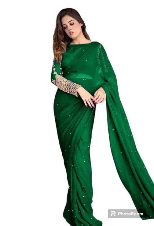 Silk Sequins Embroidered Stitched Saree – Exquisite Pakistani Fashion