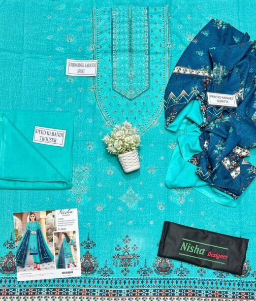 Nisha Designer 3 Pcs Unstitched Karandi Printed Suit - Image 4