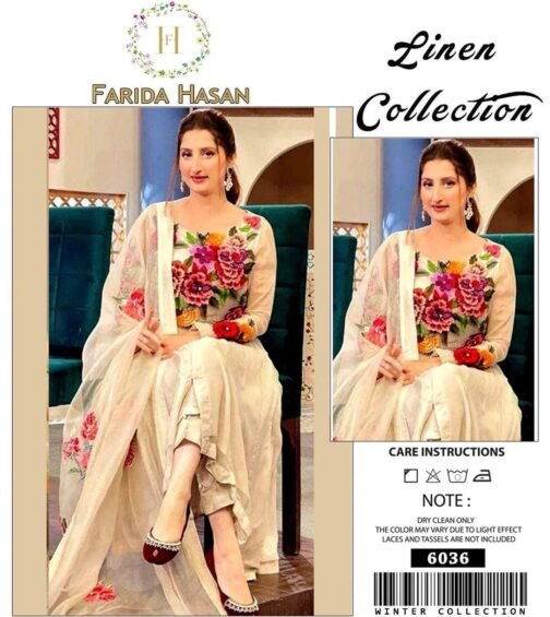 Farida Hassan 3-Piece Unstitched Linen Embroidered Suit