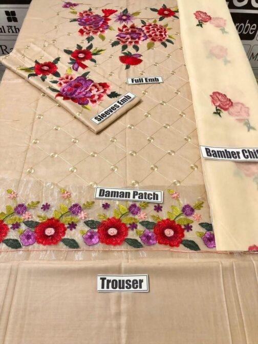 Farida Hassan 3-Piece Unstitched Linen Embroidered Suit - Image 2