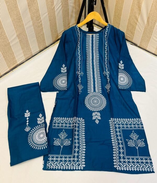 Sapphire Two Piece Linen Suit - Block Print Design - Image 3