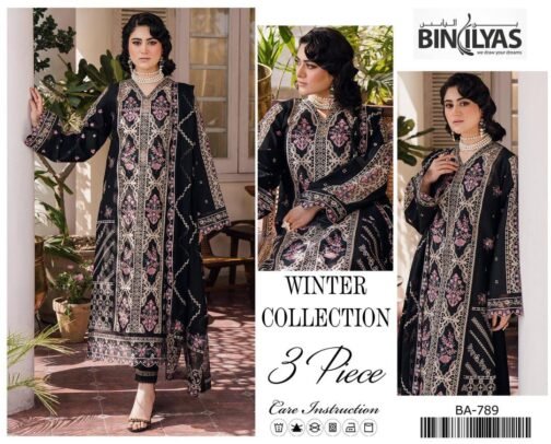 BinIlyas 3 Pcs Unstitched Dhanak Embroidered Suit