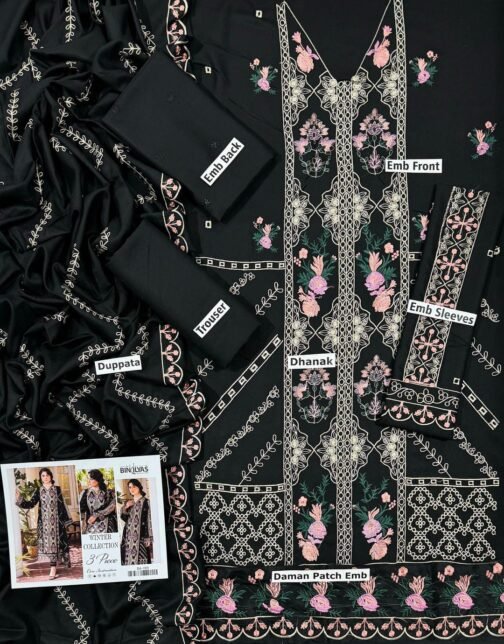 BinIlyas 3 Pcs Unstitched Dhanak Embroidered Suit - Image 2