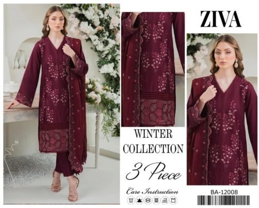 Ziva 3 Pcs Unstitched Dhanak Embroidered Suit