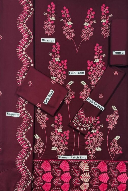 Ziva 3 Pcs Unstitched Dhanak Embroidered Suit - Image 2