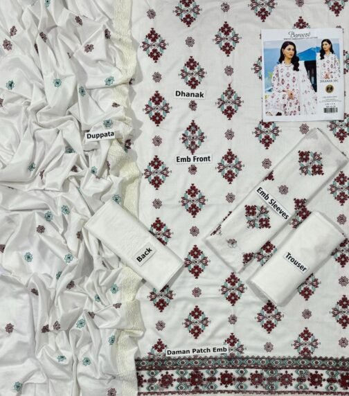 Bareeze 3 Pcs Women's Unstitched Dhanak Embroidered Suit - Timeless Elegance - Image 2