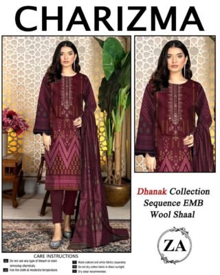 Elegant Unstitched Dhanak Printed Embroidered Suit Set