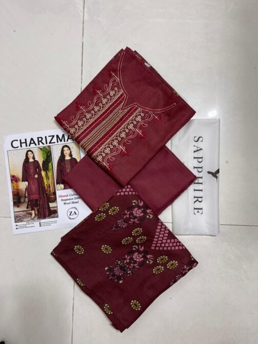 Elegant Unstitched Dhanak Printed Embroidered Suit Set - Image 2