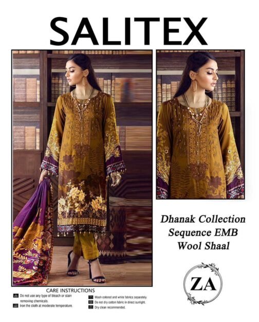 3 Pcs Unstitched Dhanak Printed Embroidered Suit