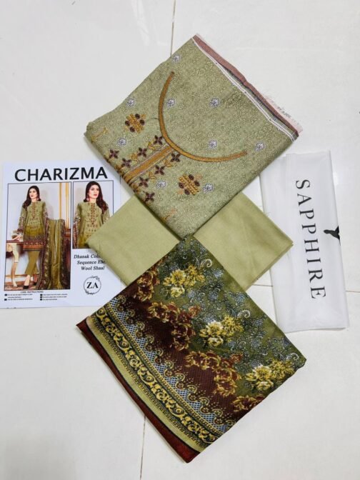 3 Pcs Women’s Unstitched Dhanak Printed Embroidered Suit - Image 2
