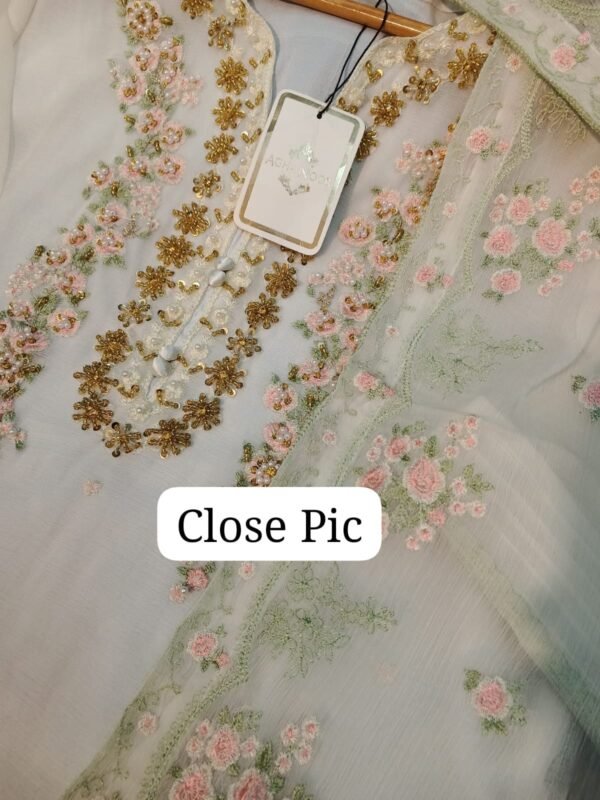 2pc Brand Quality Bamber Chiffon Embroidered Shirt and Dupatta - Image 4