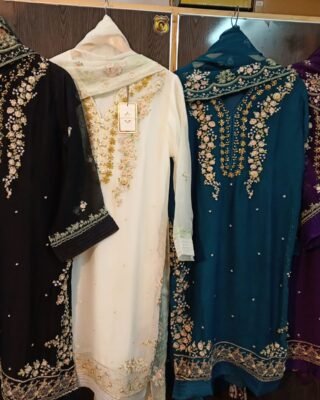 2pc Brand Quality Bamber Chiffon Embroidered Shirt and Dupatta