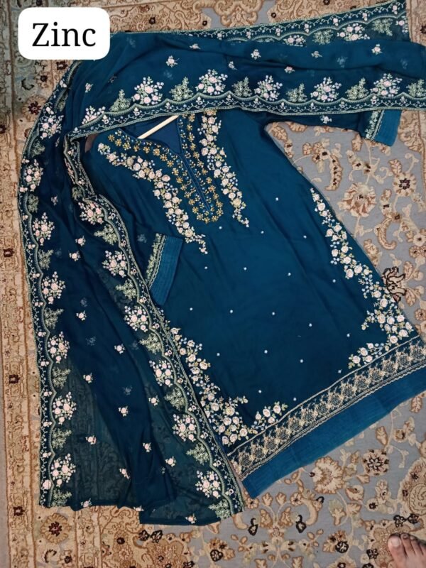 2pc Brand Quality Bamber Chiffon Embroidered Shirt and Dupatta - Image 5