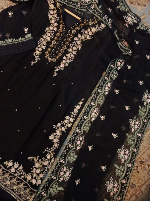 2pc Brand Quality Bamber Chiffon Embroidered Shirt and Dupatta - Image 6