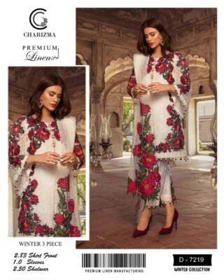 Charizma 3pcs Unstitched Premium Linen Embroidered Suit - Luxury and Elegance