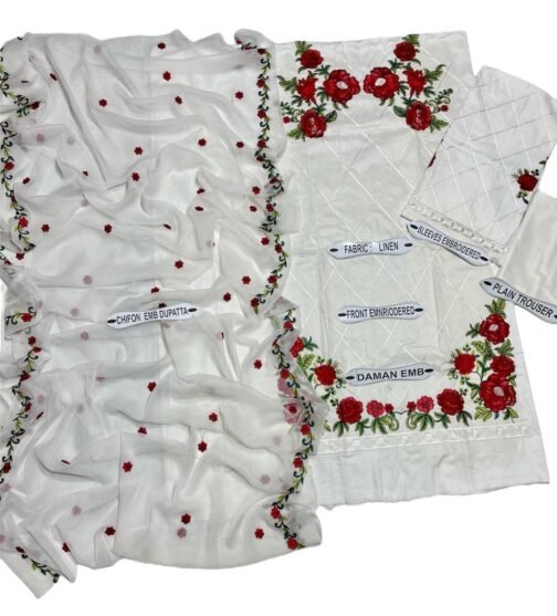 Charizma 3pcs Unstitched Premium Linen Embroidered Suit - Luxury and Elegance - Image 2