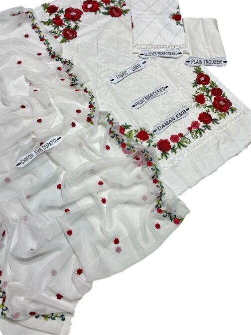 Charizma 3pcs Unstitched Premium Linen Embroidered Suit - Luxury and Elegance - Image 3