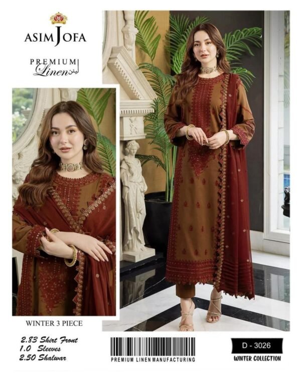 Asim Jofa 3pc Unstitched Premium Linen Suit - Unmatched Elegance