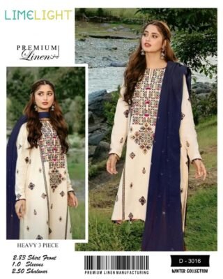 Lime Light Premium 3-Piece Unstitched Linen Embroidered Suit - Ultimate Elegance
