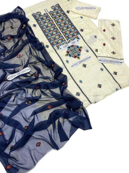 Lime Light Premium 3-Piece Unstitched Linen Embroidered Suit - Ultimate Elegance - Image 2