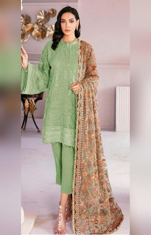 3 Pcs Unstitched Premium Linen Embroidered Suit