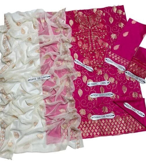 Asim Jofa 3 Pcs Unstitched Linen Embroidered Suit - Image 2