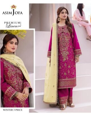 Asim Jofa 3 Pcs Unstitched Linen Embroidered Suit