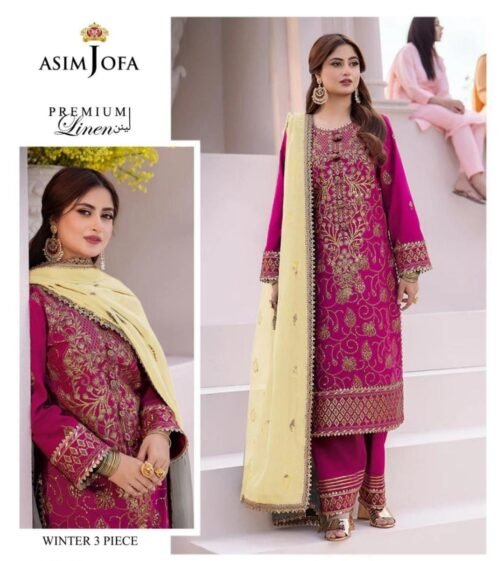Asim Jofa 3 Pcs Unstitched Linen Embroidered Suit