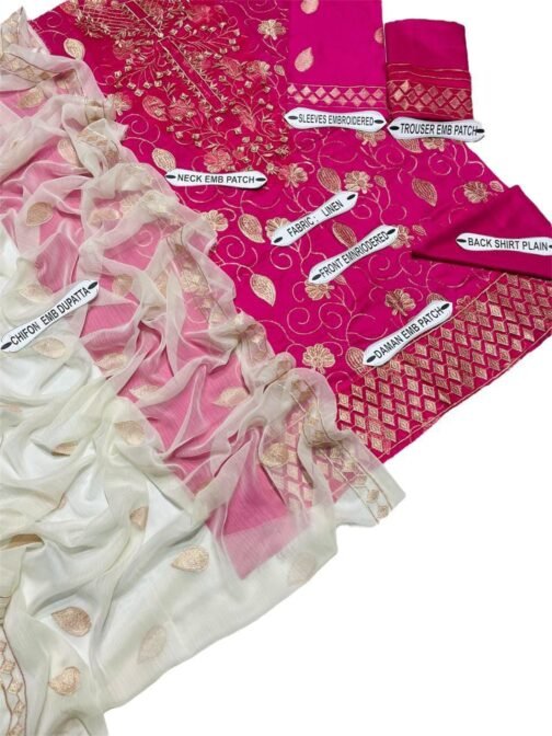 Asim Jofa 3 Pcs Unstitched Linen Embroidered Suit - Image 3