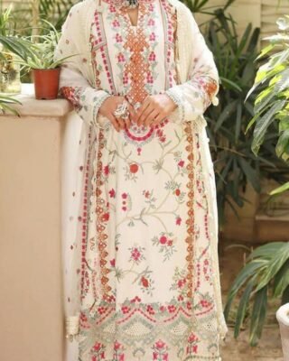 3 Pcs Unstitched Linen Embroidered Suit - Timeless Elegance