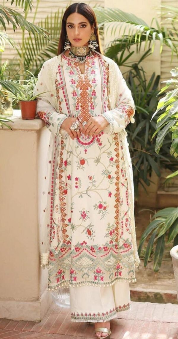 3 Pcs Unstitched Linen Embroidered Suit - Timeless Elegance