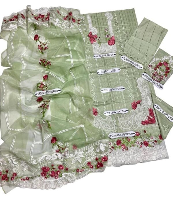 3 Pcs Unstitched Linen Embroidered Suit - Image 2