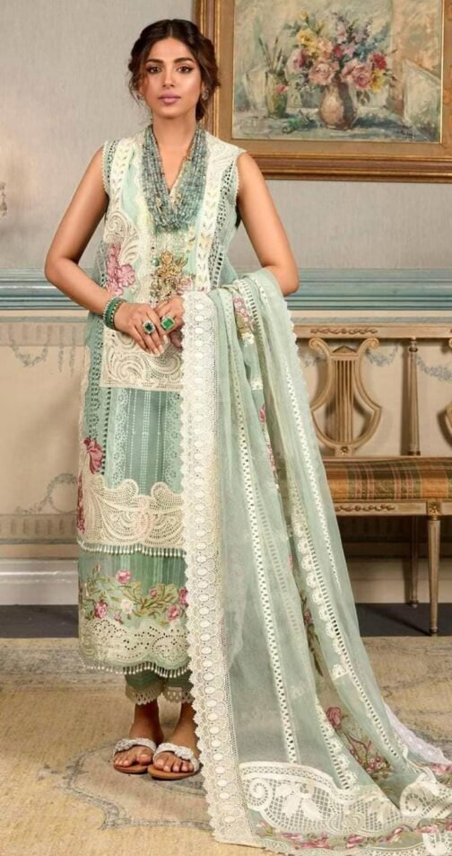 3 Pcs Unstitched Linen Embroidered Suit