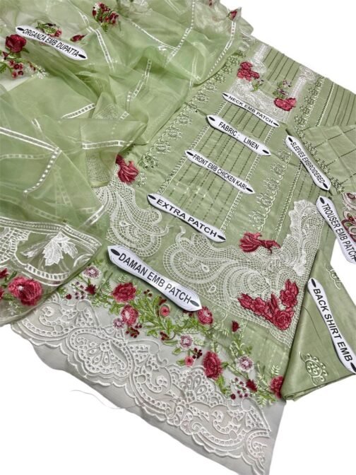 3 Pcs Unstitched Linen Embroidered Suit - Image 3