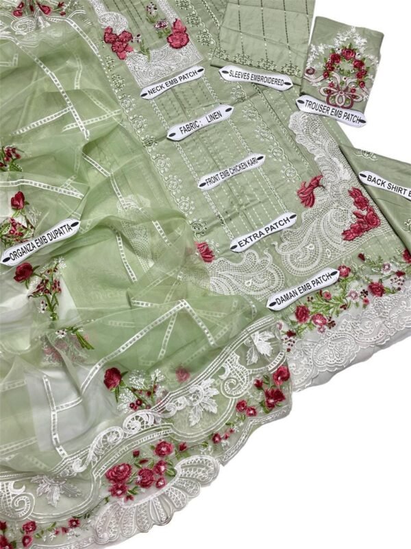 3 Pcs Unstitched Linen Embroidered Suit - Image 4