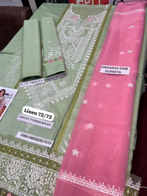 Jazmin 3 Pcs Unstitched Premium Linen Embroidered Suit - Image 2