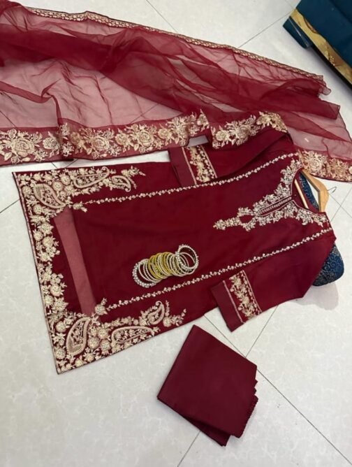 3pc Fancy Crinkle Chiffon Suit – Elegant Pakistani Attire